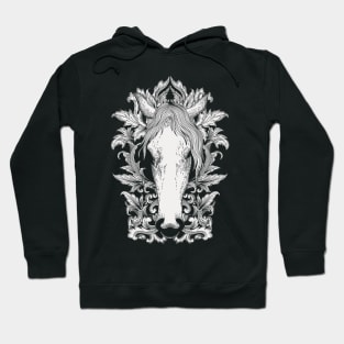 White Horse In Floral Victorian (White) Hoodie